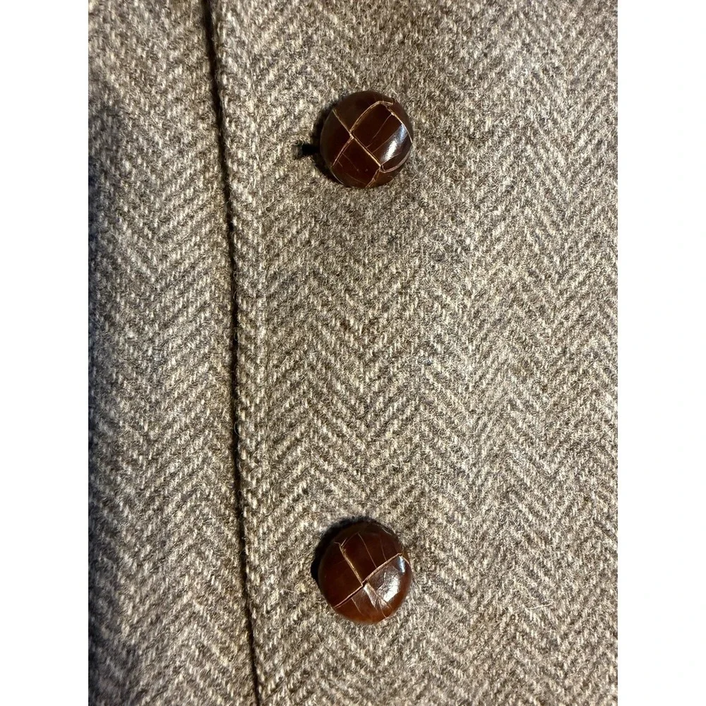 Haggar Imperial Blazer 42L Brown Herringbone‎ Wool Tweed Sport Coat USA Made